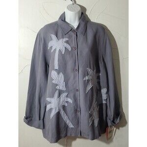 Hearts Of Palm Woman 22W Linen Blend Long Sleeve Pockets Button Down Shirt Tunic